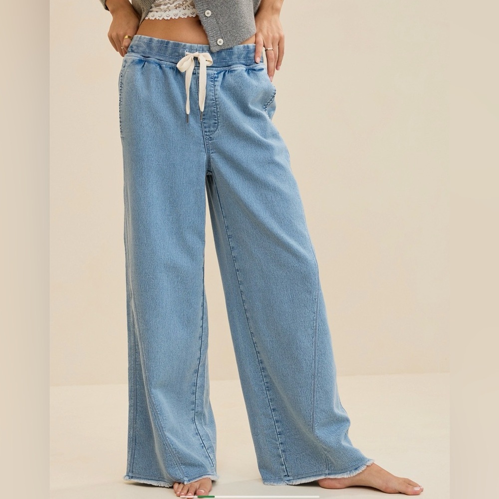 aerie Light Blue Wide-Leg Drawstring Track Pants